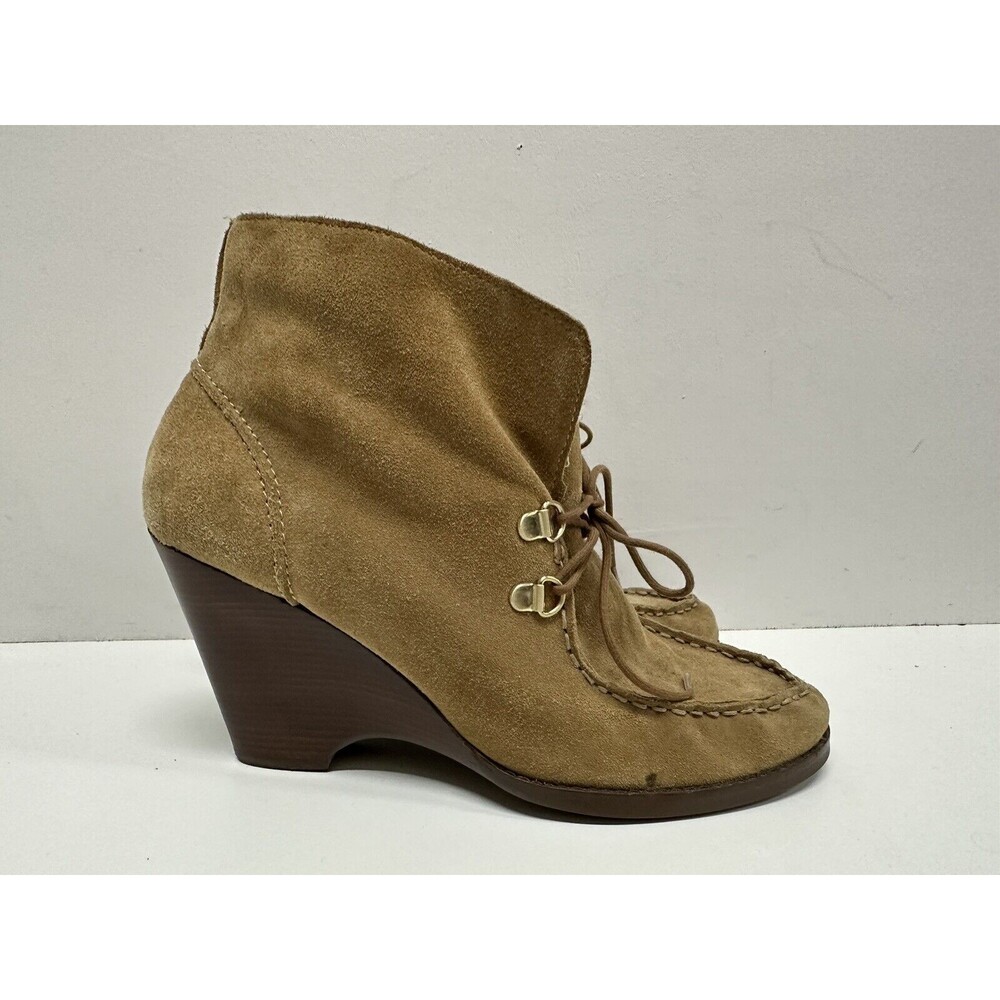 Michael Kors Brown Leather Wedge Ankle Boots Sherpa size 10M pre-owned